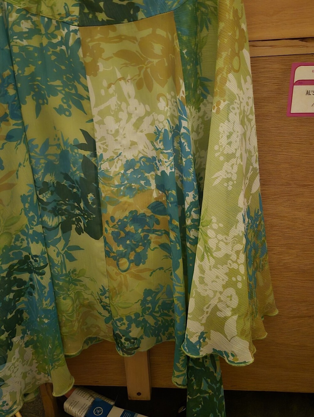 vintage watercolor floral skirt  a semi-sheer fabric in shades of green 8 Petite